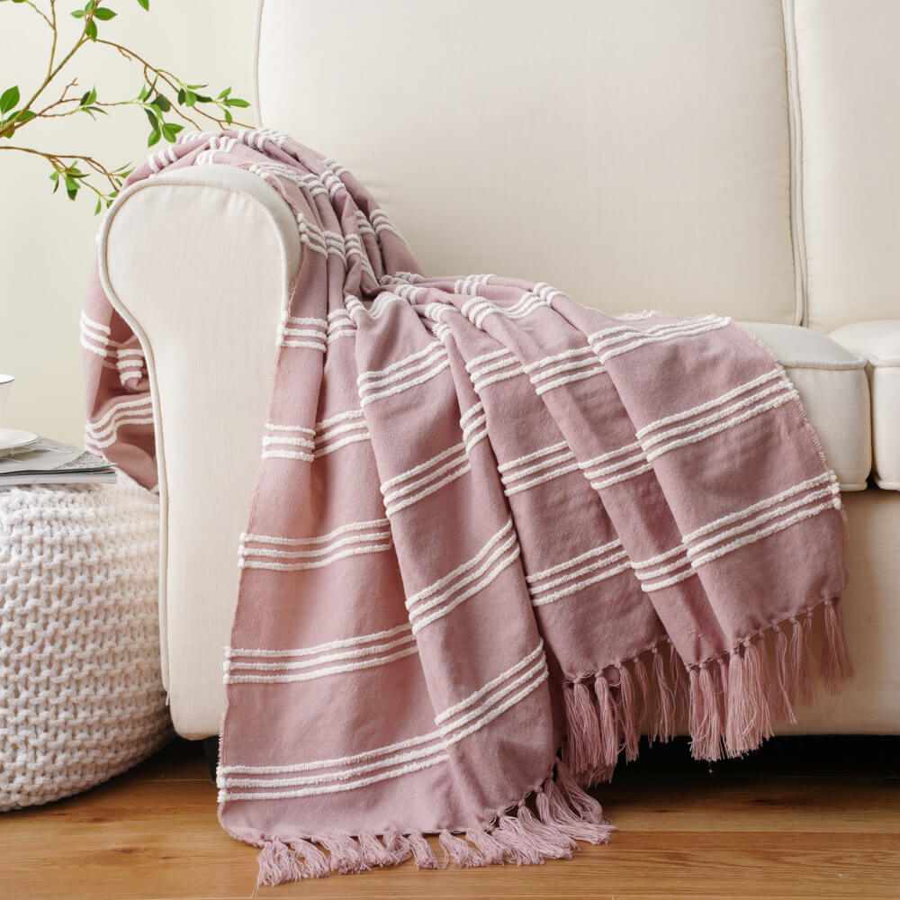 Chenille Textured Stripe Woven Blanket 2 1