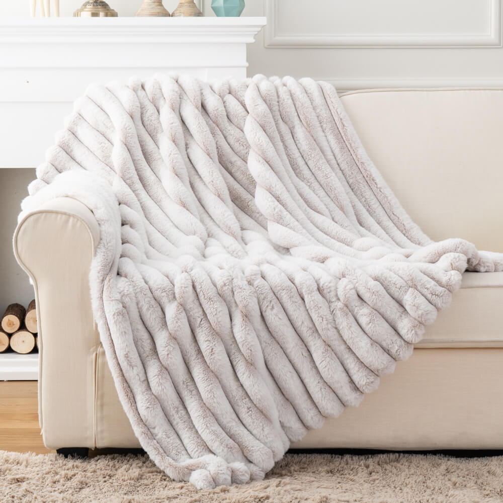 Chunky Stripe Faux Fur Blanket