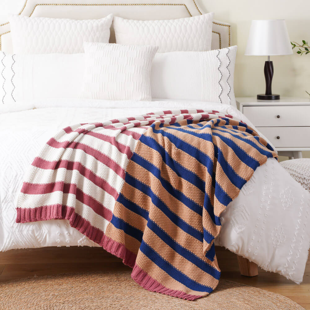 Colorful Patchwork Stripe Knit Throw 2