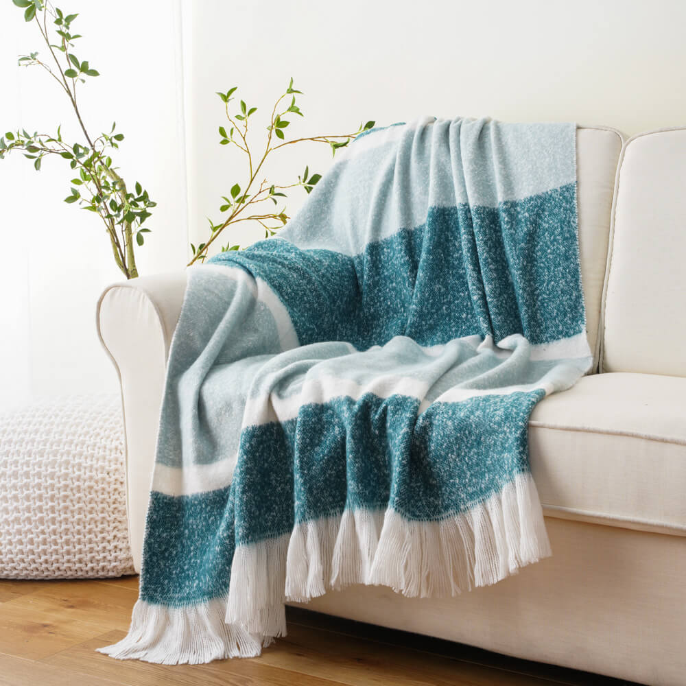 Faux Mohair Woven Blanket with Fringes 2