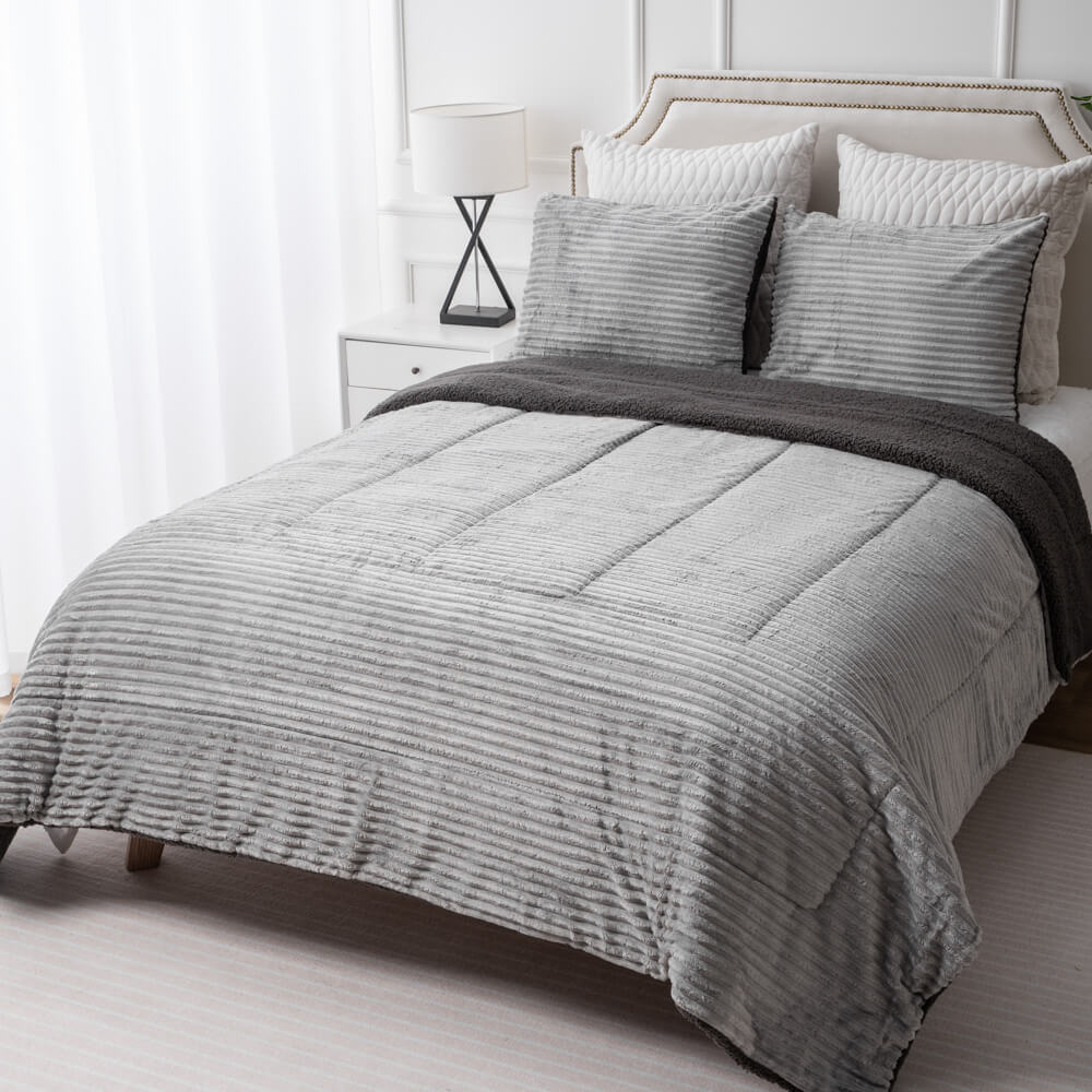 Jacquard Striped Flannel Sherpa Comforter set 7 1