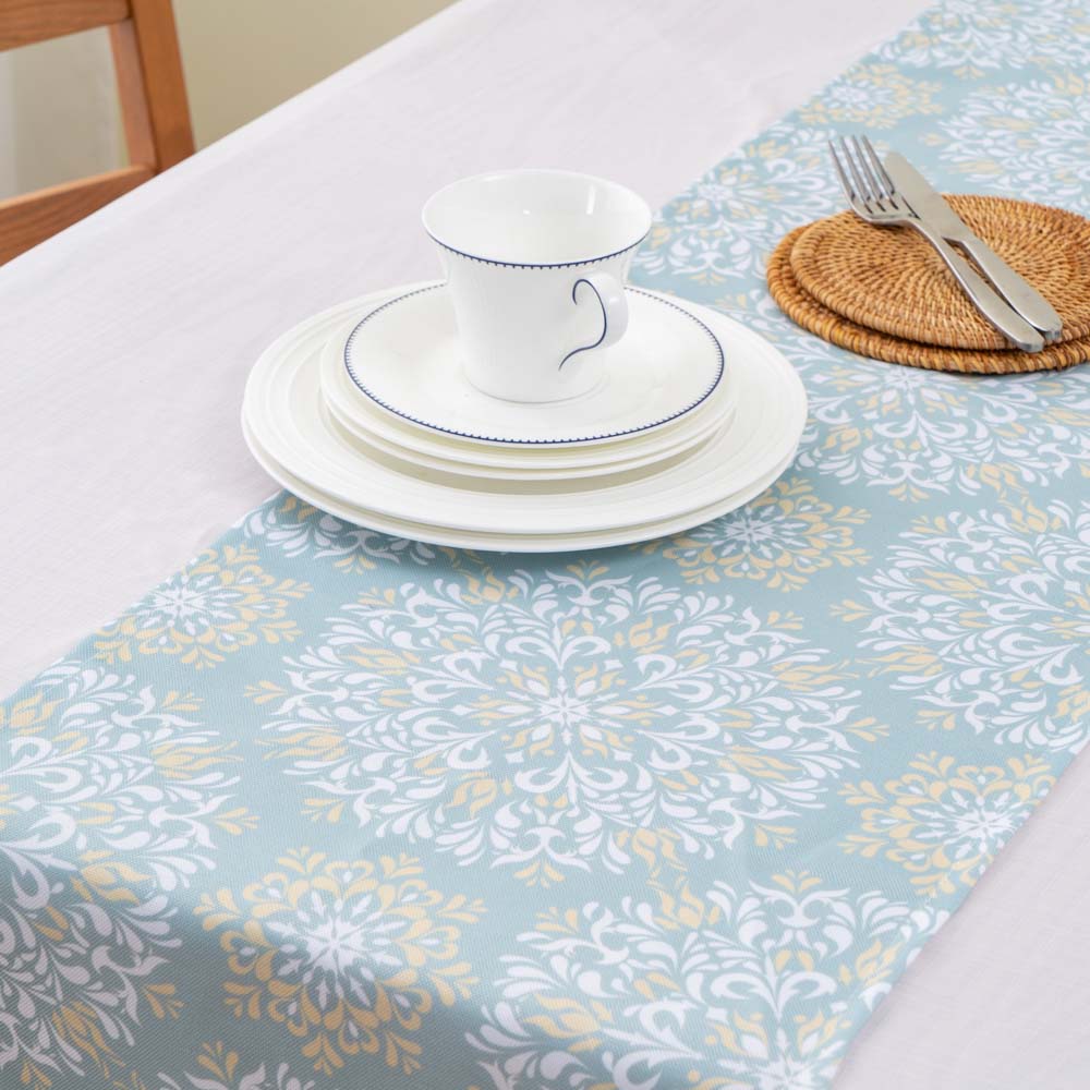 Light Blue Print Table Runner