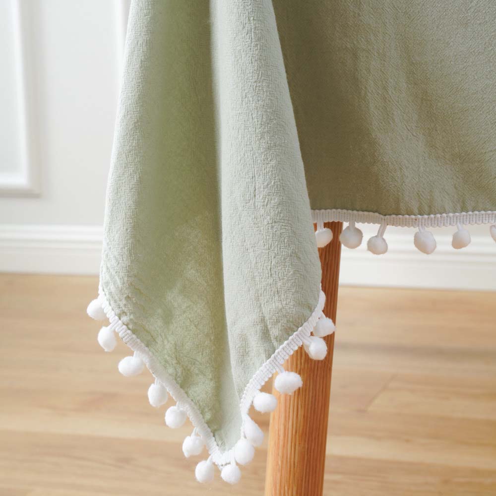 Polycotton White Pom Pom Tablecloth 3