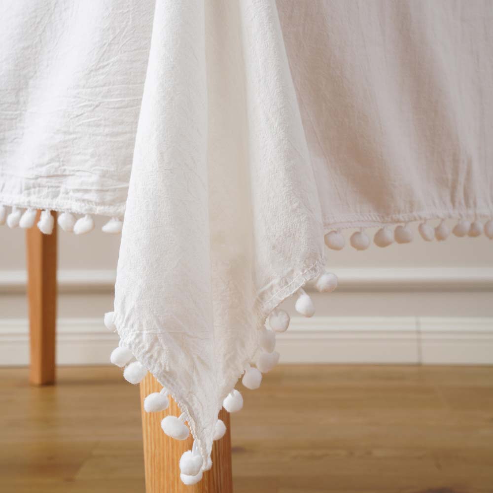 Polycotton White Pom Pom Tablecloth 5