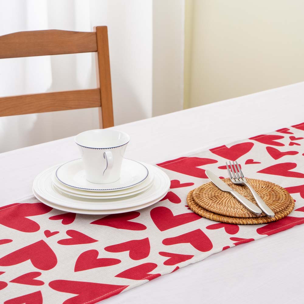 Red Heart Print Table Runner