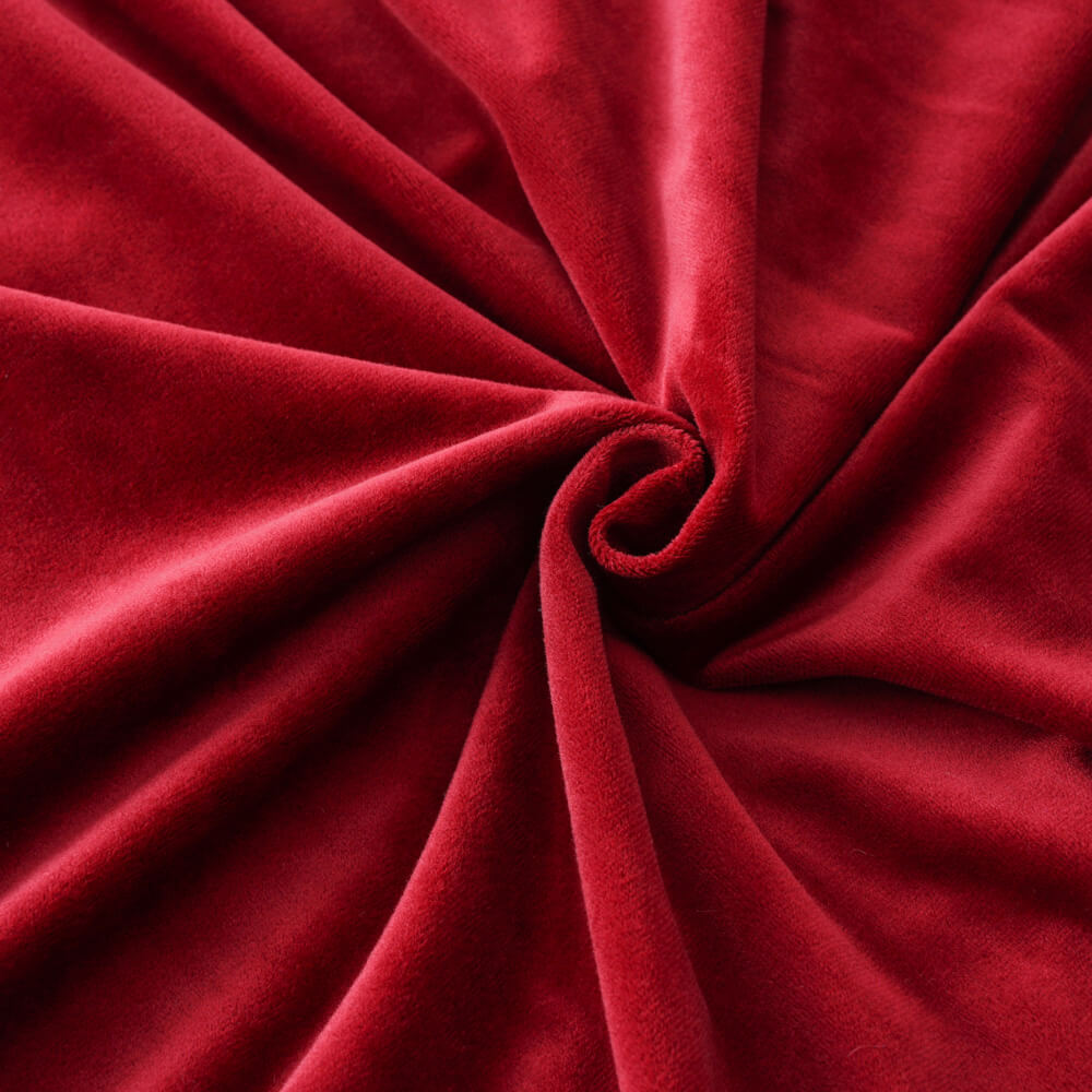 Close up texture of red seamless minky fleece fabric, ultra soft material