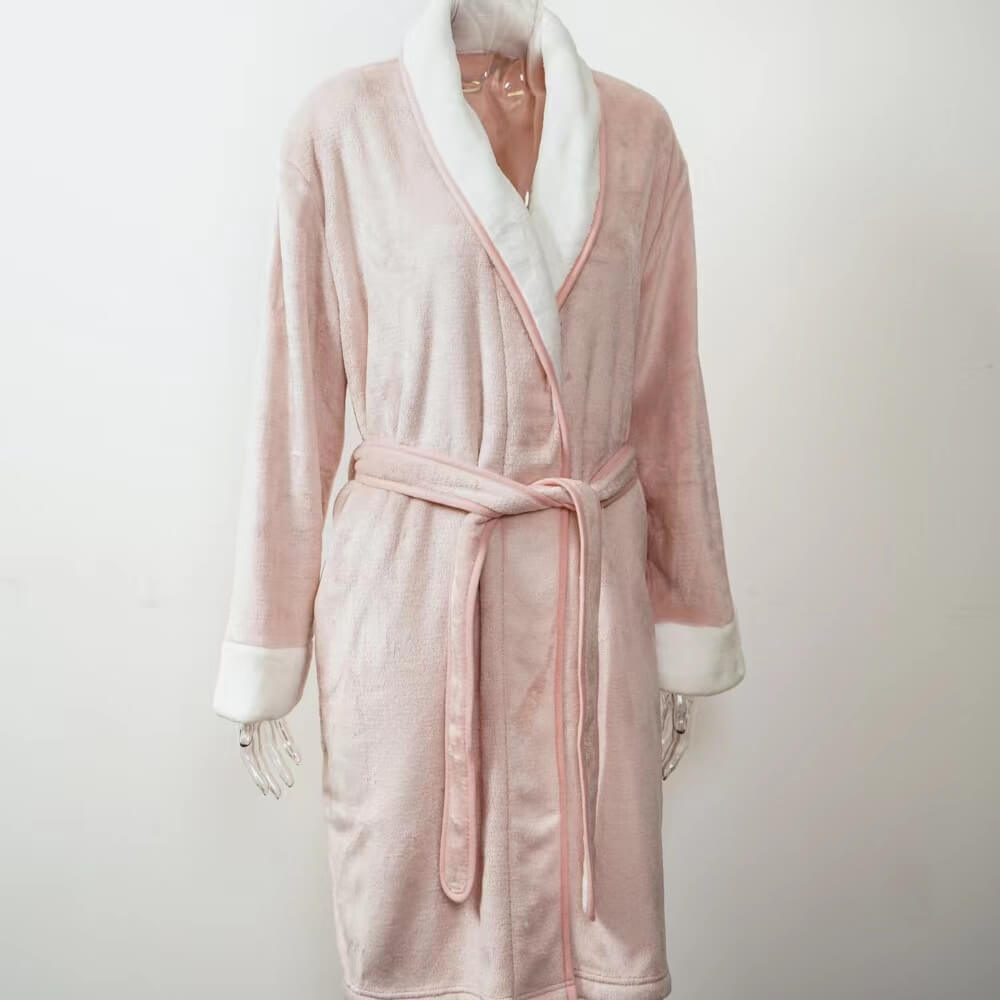 Contrast Trims Women Flannel bathrobe