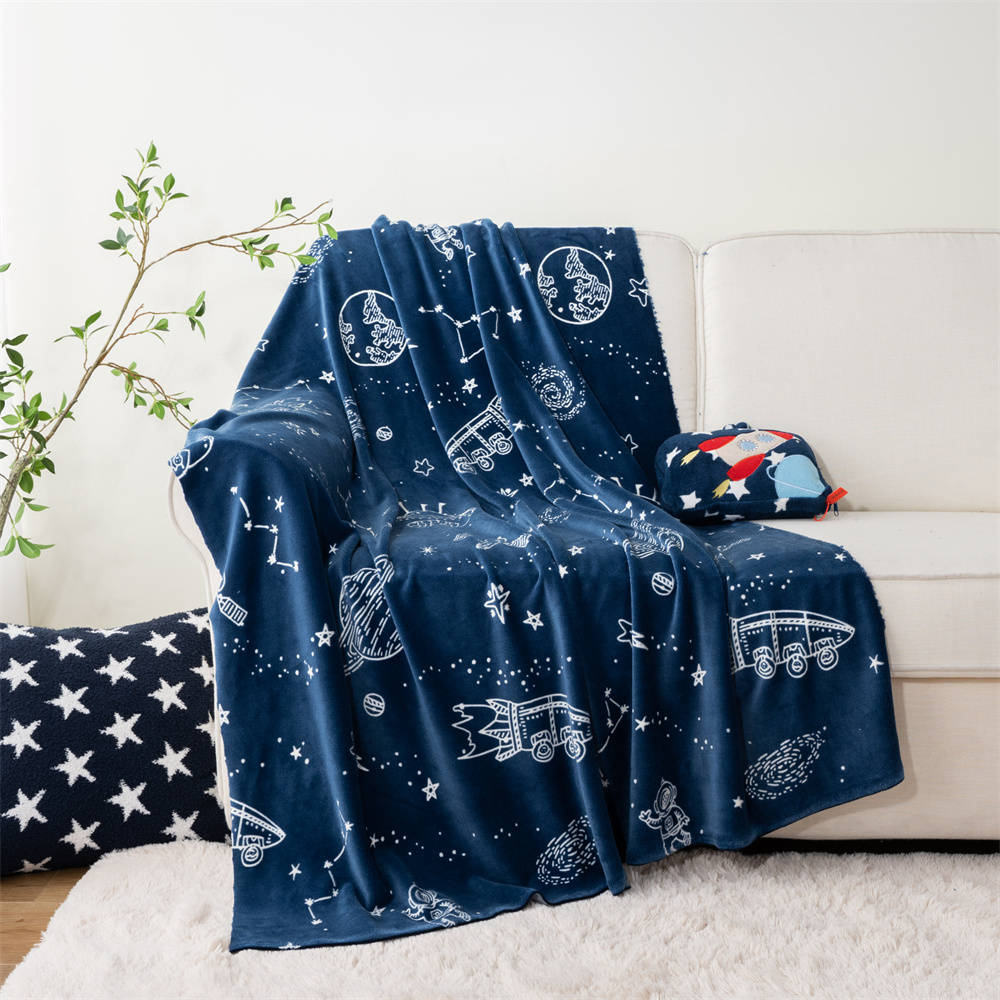 Astronaut glow in the dark flannel throw blanket 1