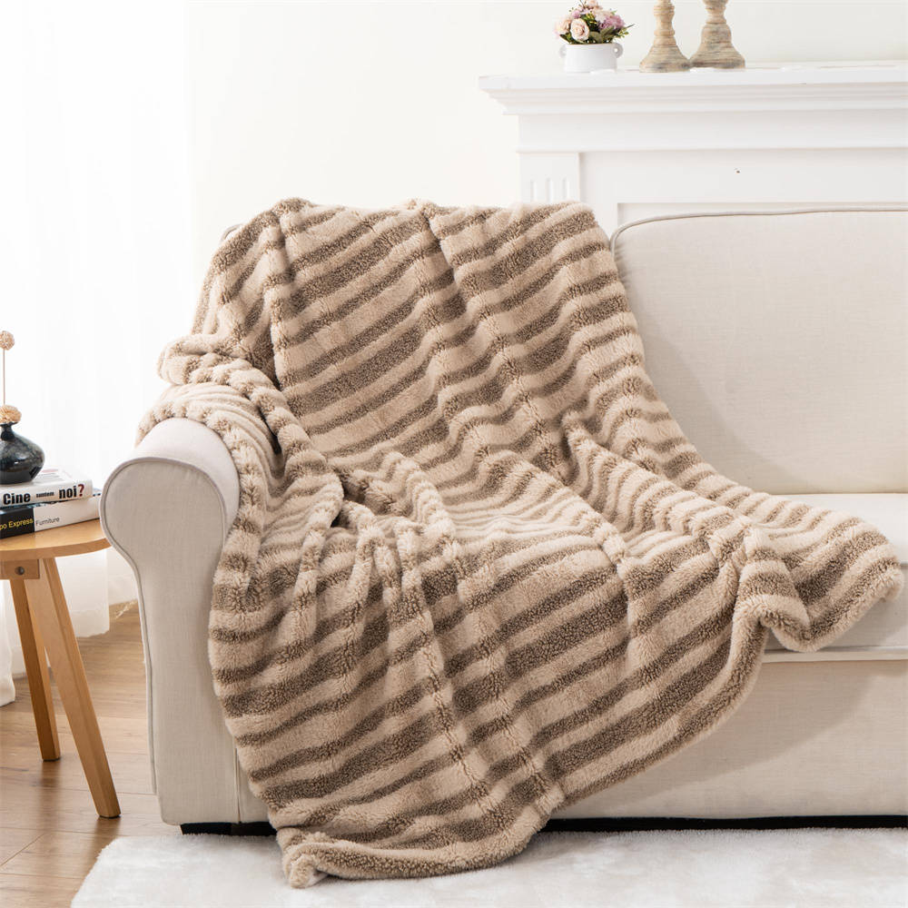 Chunky Stripe Faux Fur Blanket olive