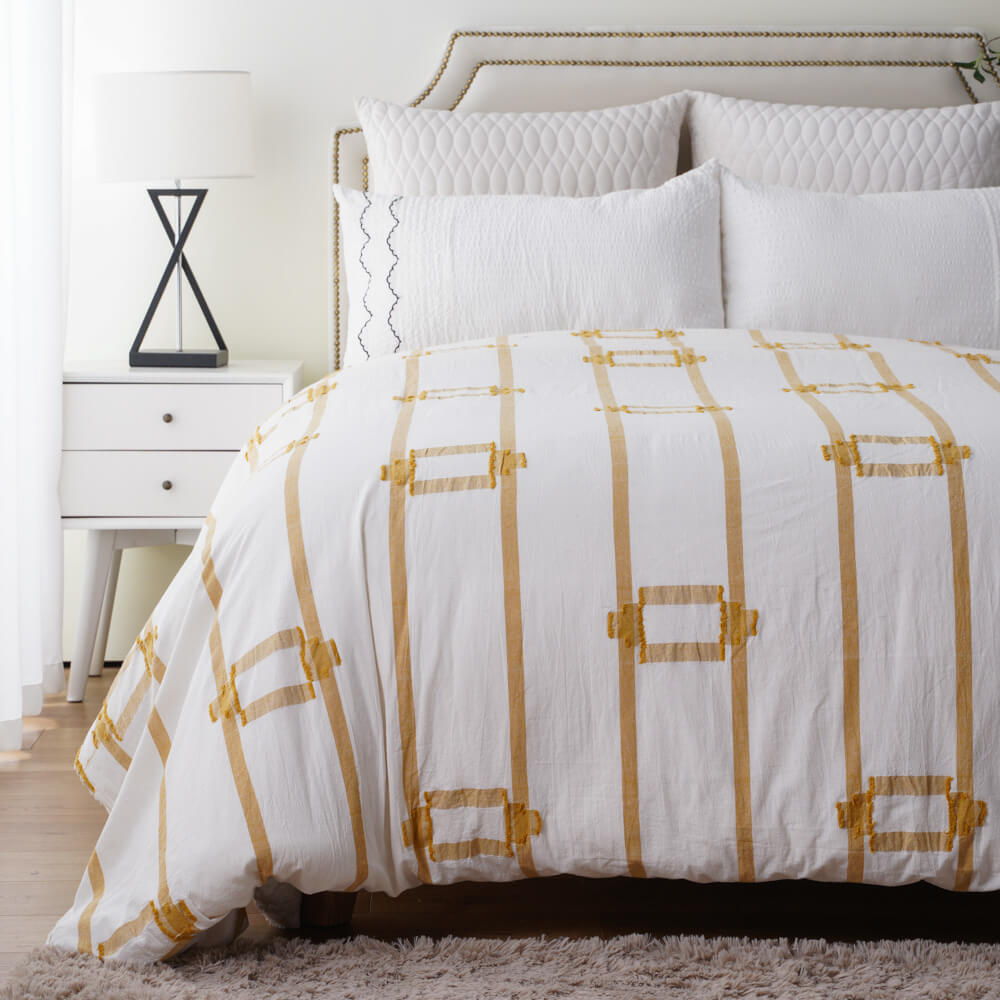 Sustainable 100Cotton Woven Jacquard Yellow Stripe Duvet Set 4 1