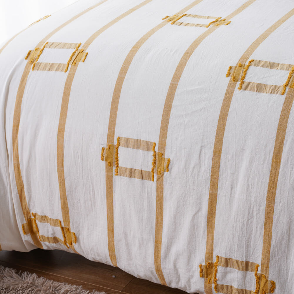 Sustainable 100Cotton Woven Jacquard Yellow Stripe Duvet Set 5 1