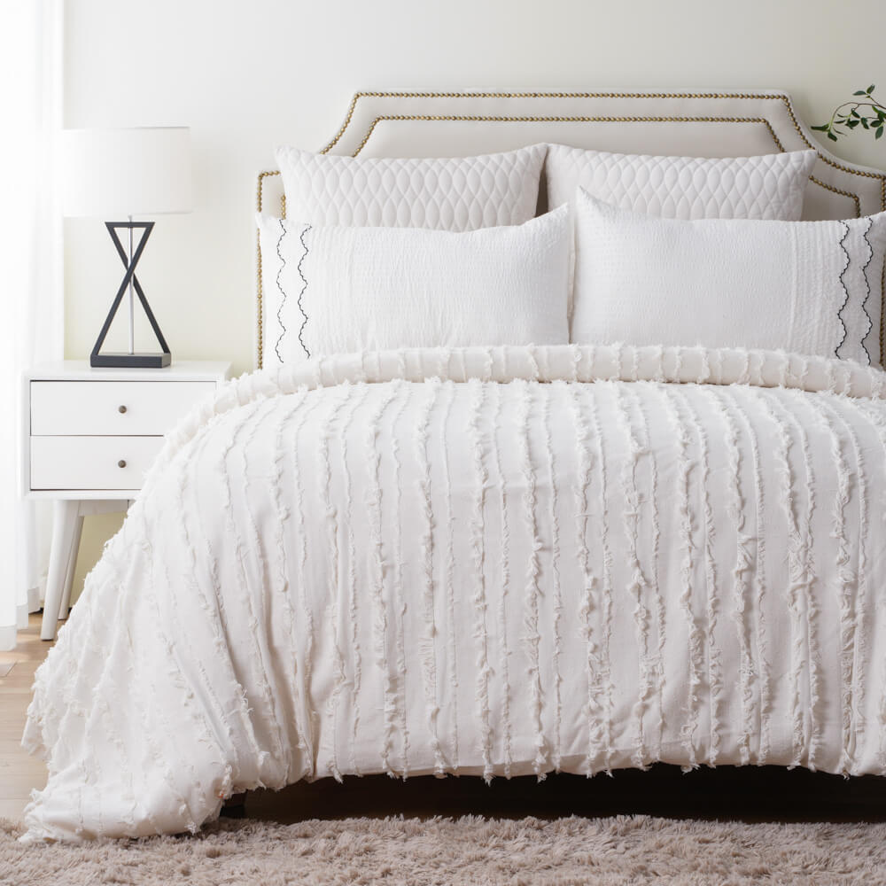 White Luxury 100 Cotton Tufted Washed Cotton Duvet Set 2 1