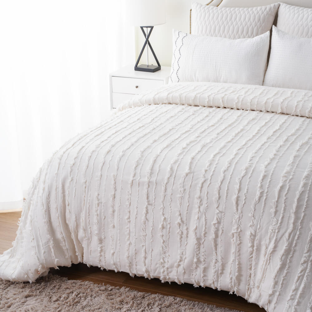 White Luxury 100 Cotton Tufted Washed Cotton Duvet Set 3 1
