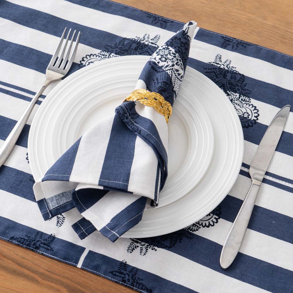 Navy Blue Striped Cotton Linen Placemat 1