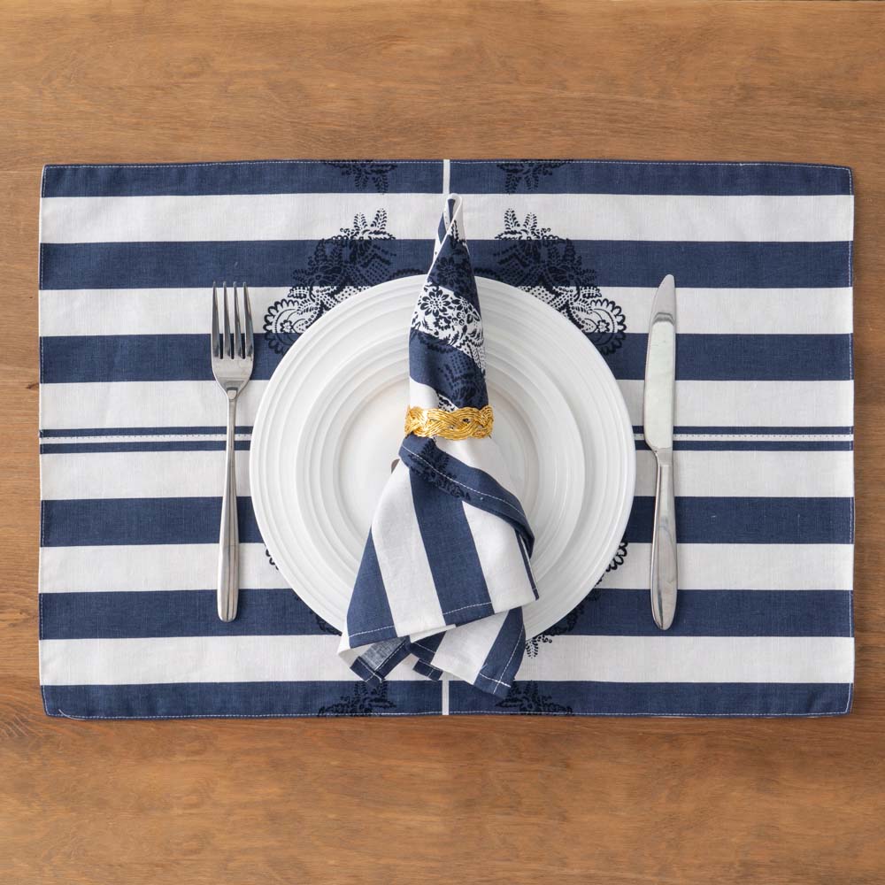 Navy Blue Striped Cotton Linen Placemat