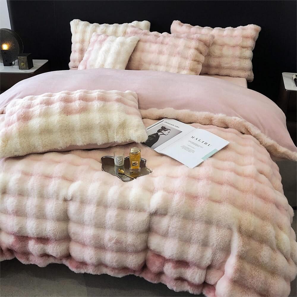 Weighted Faux Rabbit Fur Bedding Set