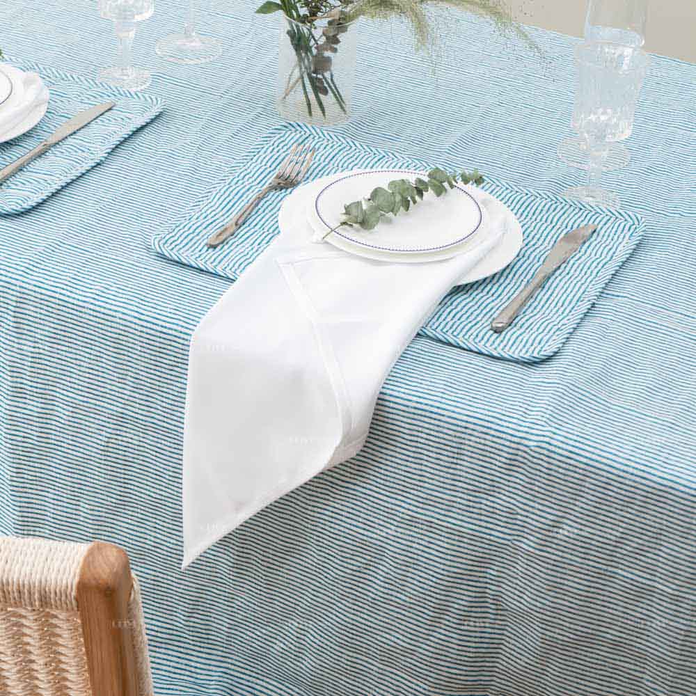 Blue Striped Flax Linen Tablecloth 6