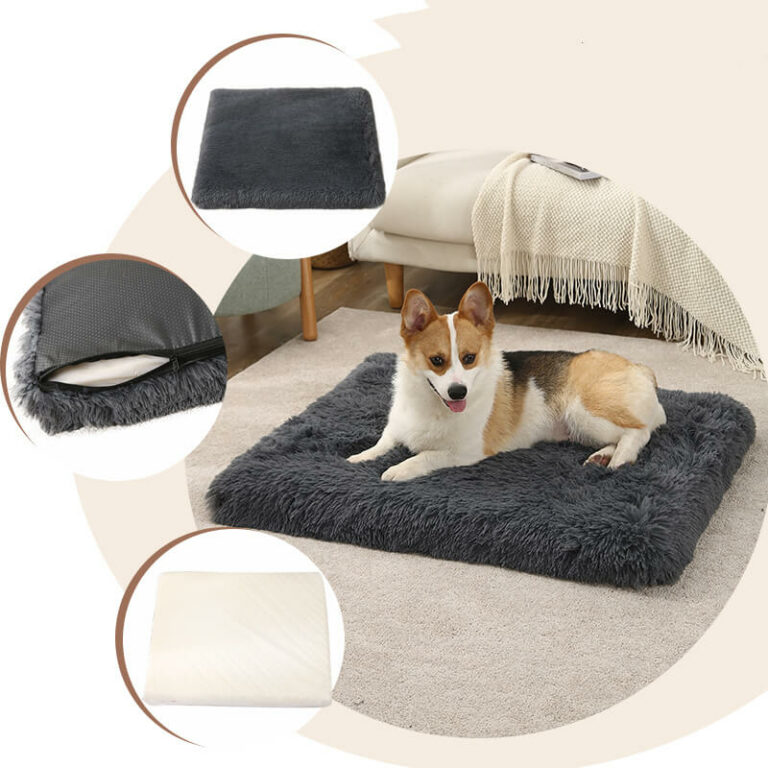 View of Large Fluffy Faux Fur Kennel Pad Dog Bed Crate Pad Mat