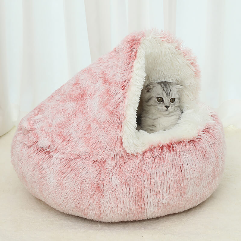 Round Comfy Warm Soft Plush Pet Cat Bed Sleeping Bag 1 1