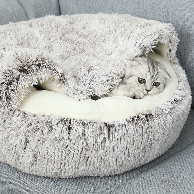 Round Comfy Warm Soft Plush Pet Cat Bed Sleeping Bag 9 1