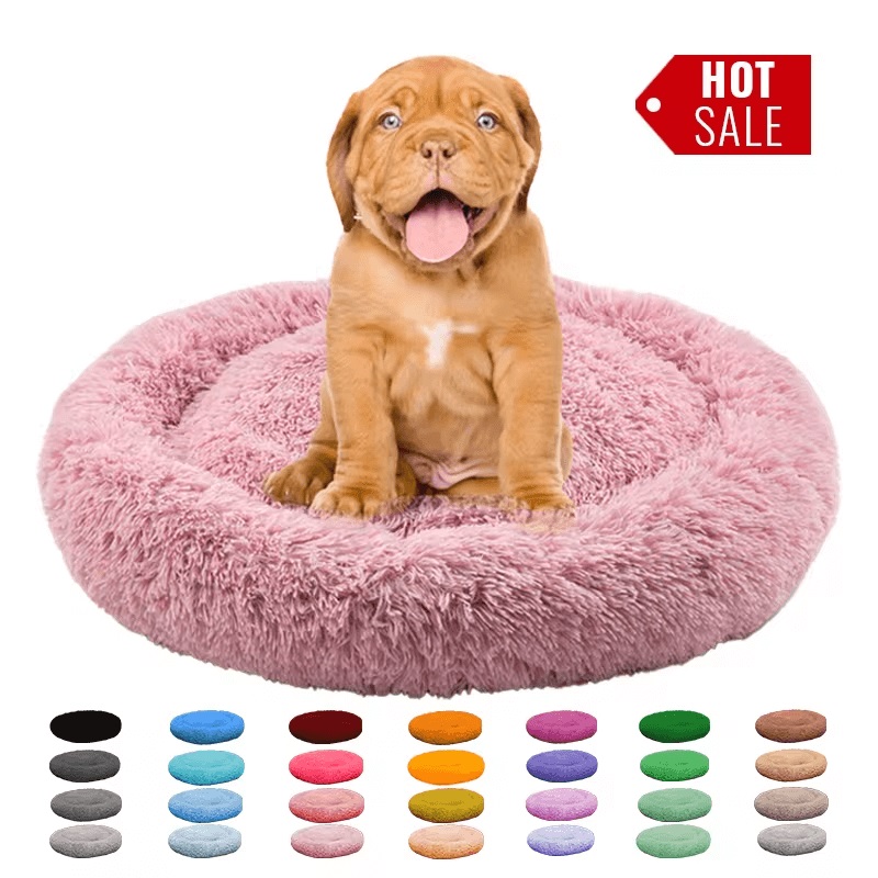Round Donut Washable Faux Fur Dog Cat Pet Bed 1 1