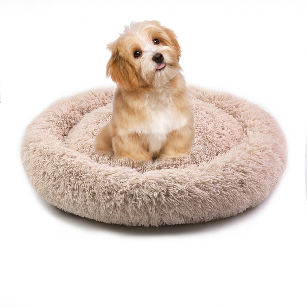 Round Donut Washable Faux Fur Dog Cat Pet Bed 24 1
