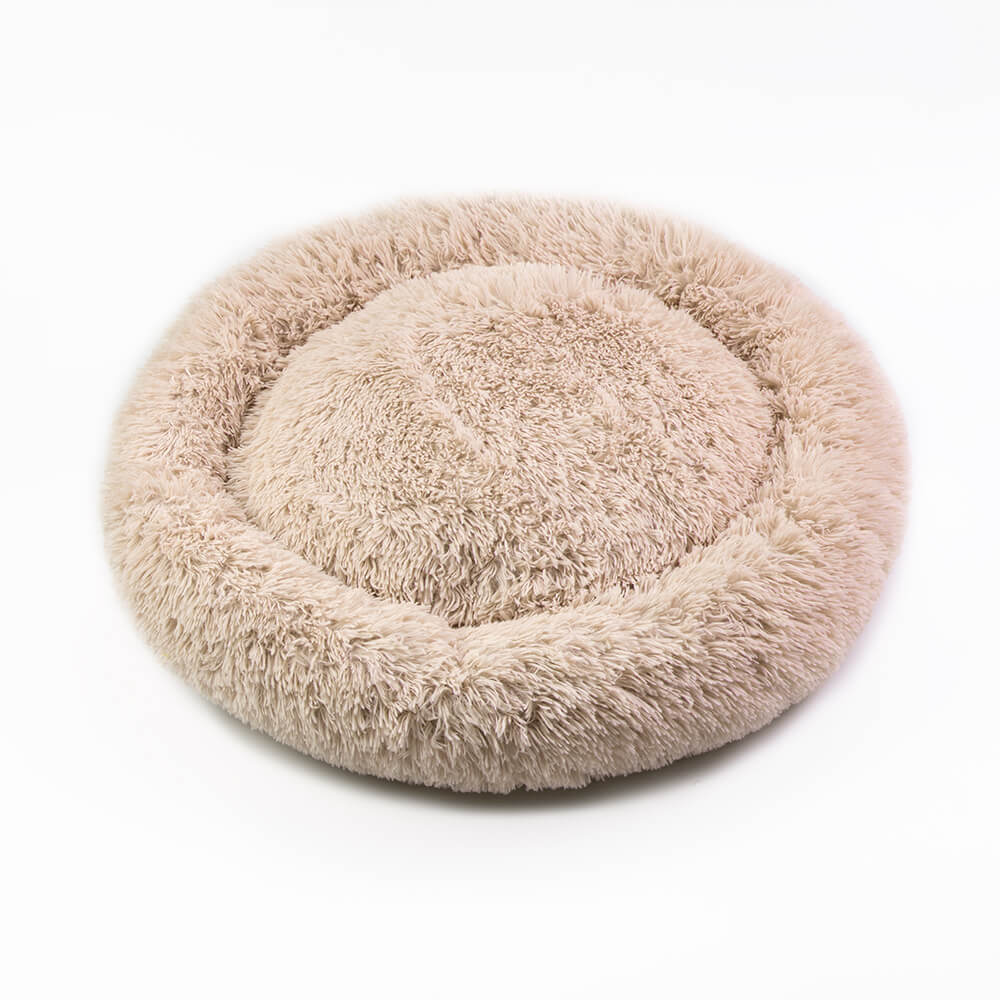 Round Donut Washable Faux Fur Dog Cat Pet Bed 28 1