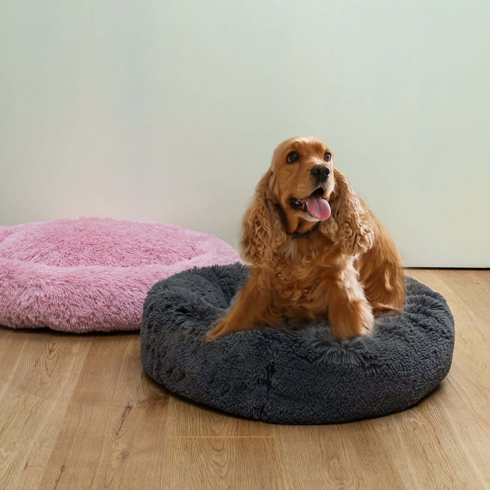 Round Donut Washable Faux Fur Dog Cat Pet Bed 3 scaled 1