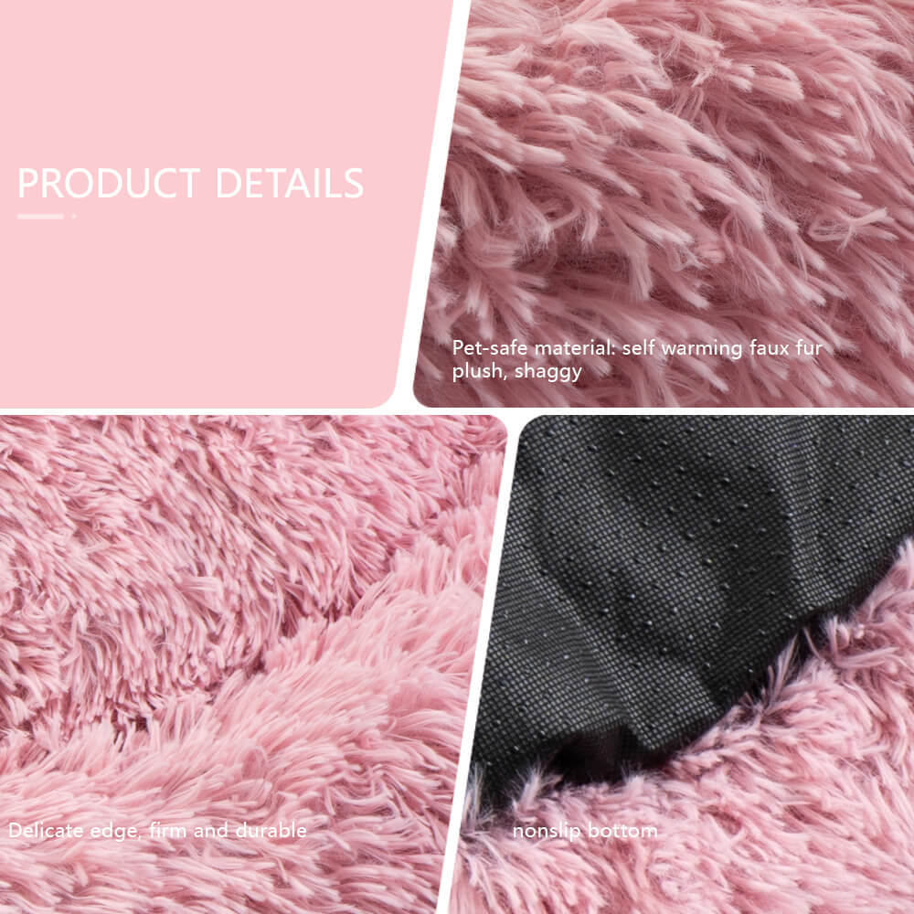 Round Donut Washable Faux Fur Dog Cat Pet Bed 52 1