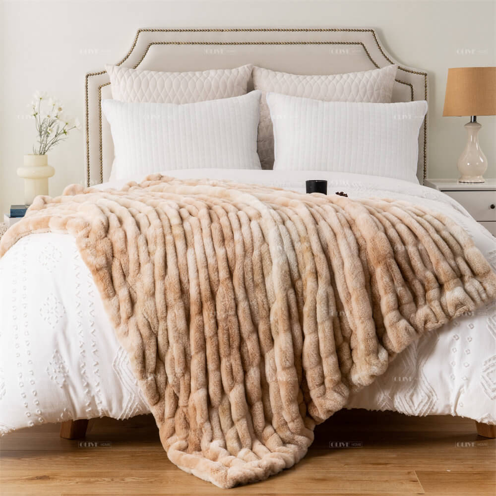 Tie Dye Ruched Faux Fur Blanket 2 1