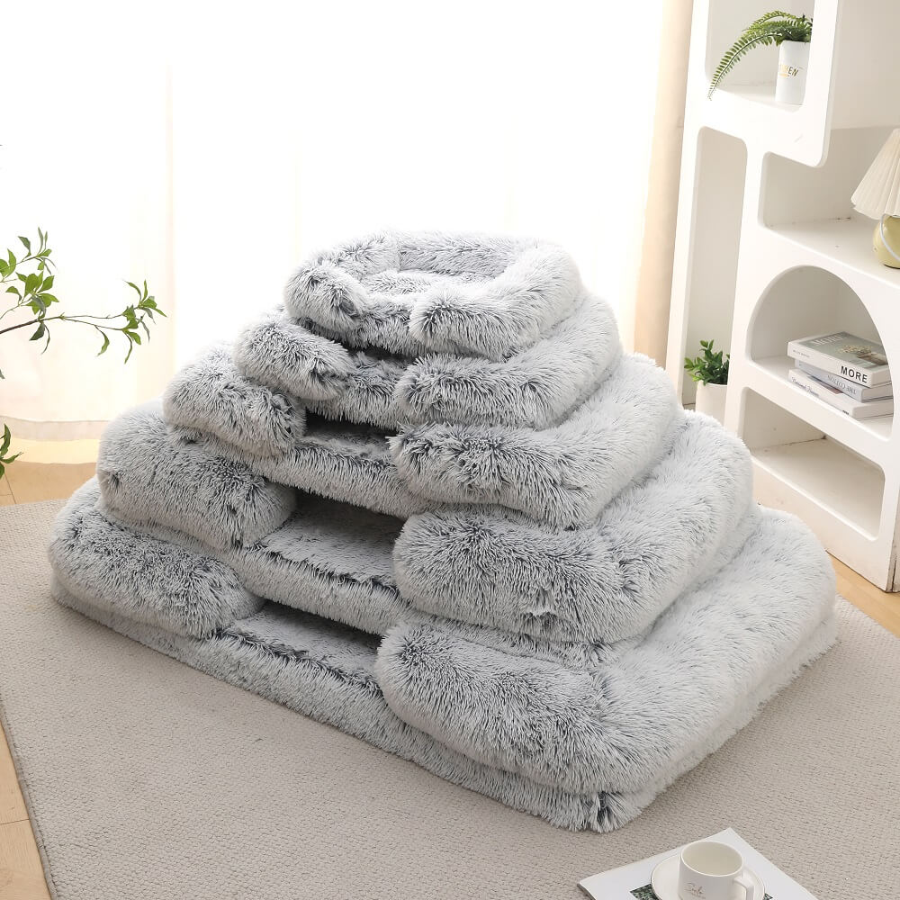 Bulk wholesale calming long plush dog sofa bed in multiple sizes, premium pet product supplier and manufacturer