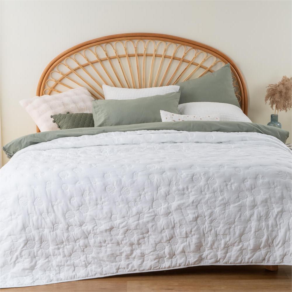 100 Cotton Reversible Sea Shell Embroidered Bedding Solid Quilt Bedspread