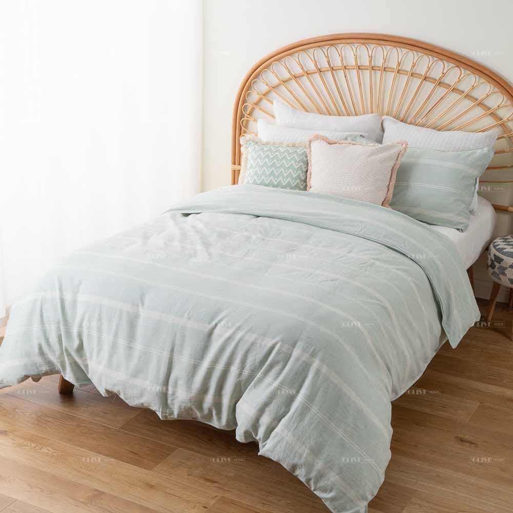 Sage striped duvet cover set