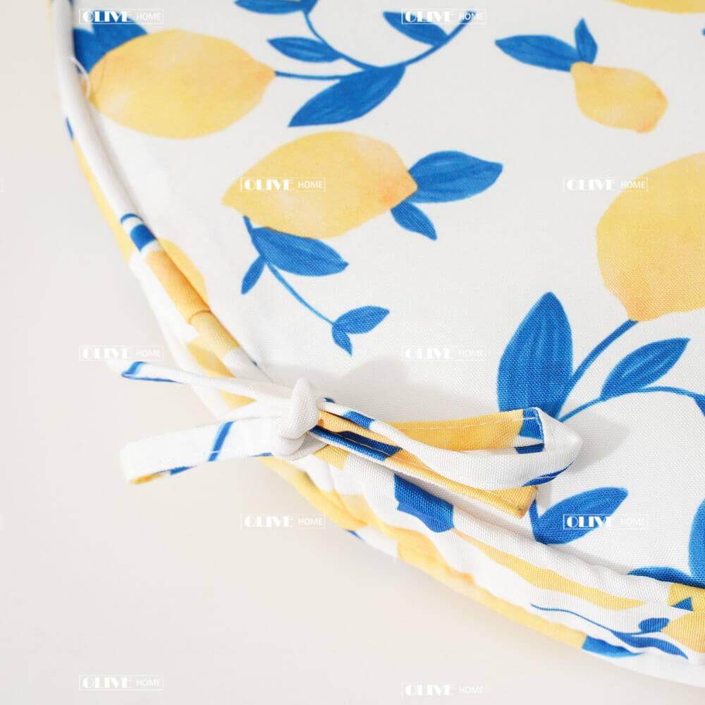 Lemon Print Design Round Seat Pad with Ties for Indoor Outdoor 1