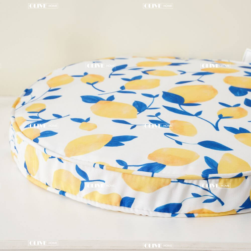 Lemon Print Design Round Seat Pad with Ties for Indoor Outdoor 2
