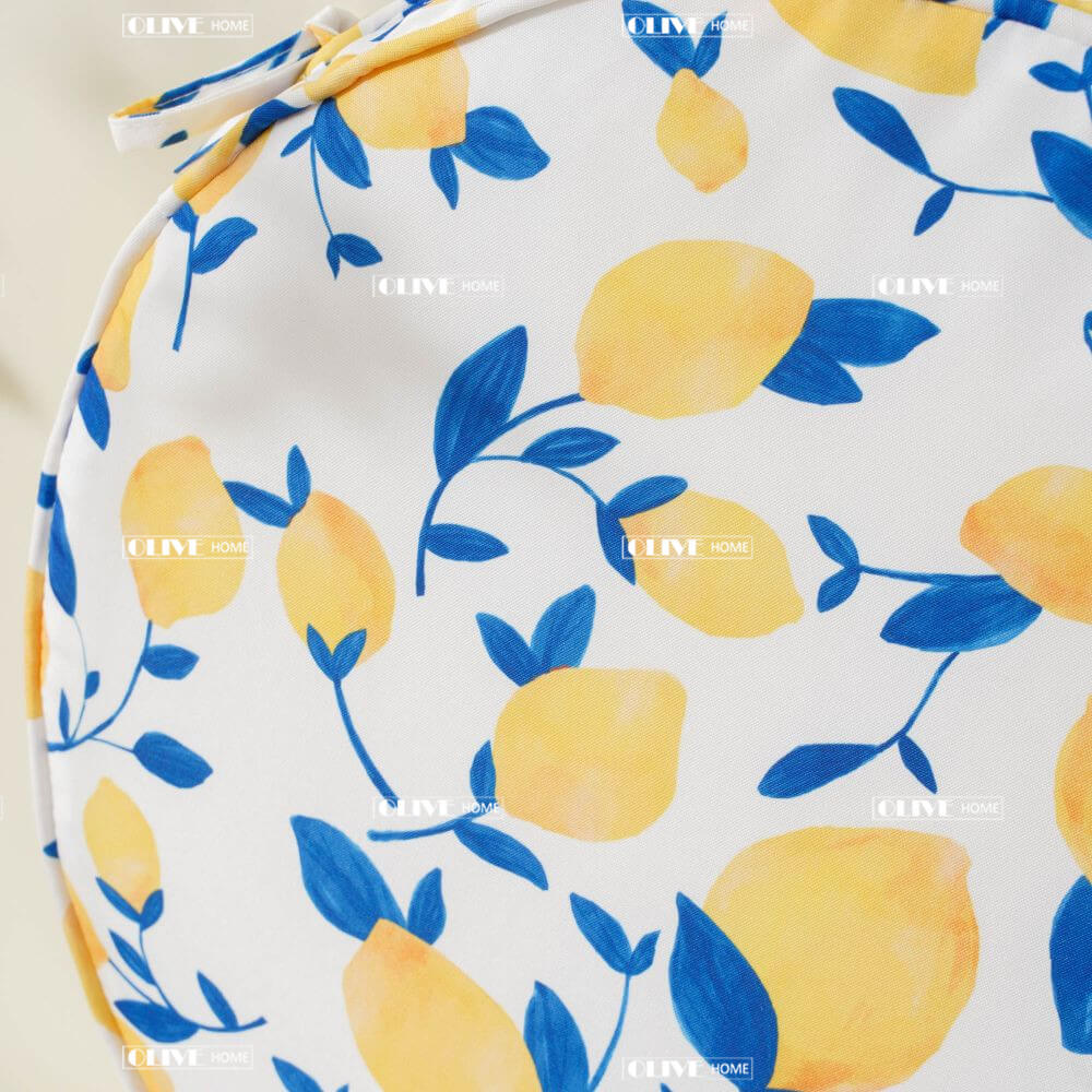 Lemon Print Design Round Seat Pad with Ties for Indoor Outdoor 3