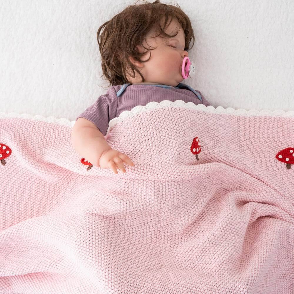 Cotton Knit Baby Blanket with Crochet Trim 1