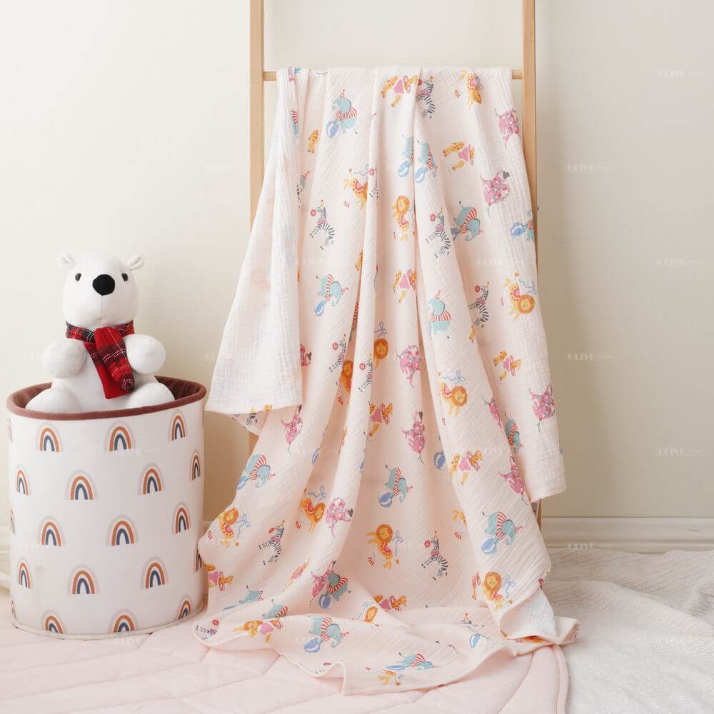 Crinkled Muslin Cotton Baby Blanket with Digital Print 6