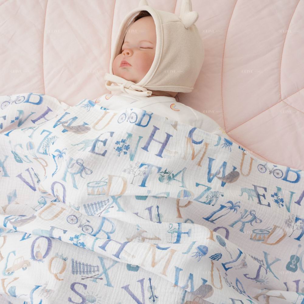 Crinkled Muslin Cotton Baby Blanket with Digital Print 7