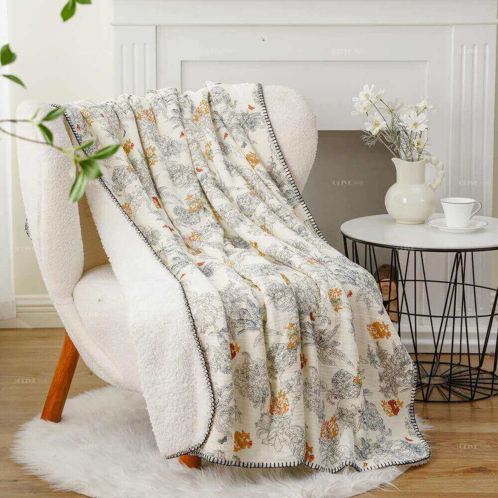 Digital Printed Muslin Blanket with Sherpa Backing 3